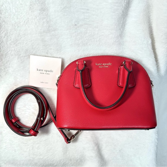Red Kate Spade Sylvia Mini Dome Leather Crossbody Purse 
crossgrain leather - Picture 1 of 16